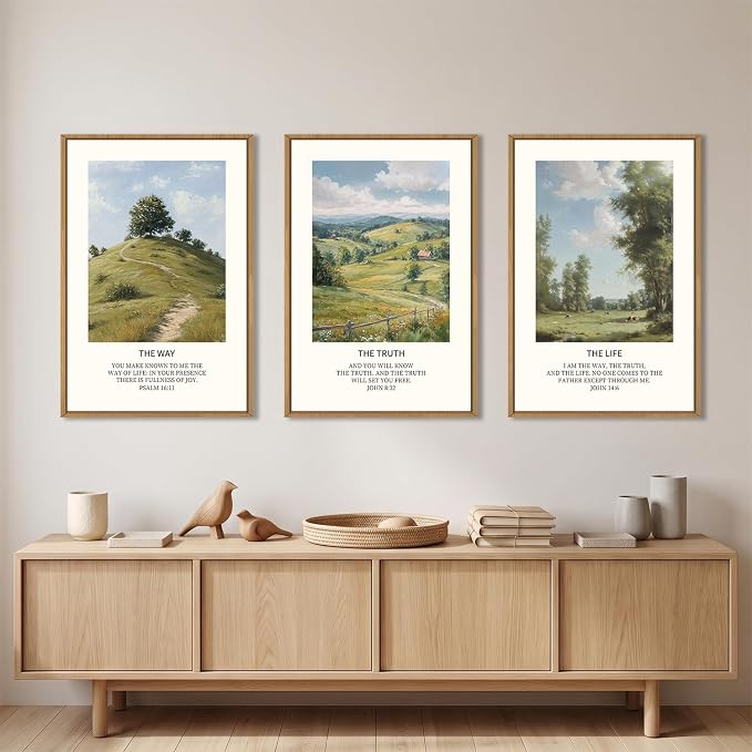 BICERE Large Christian Bible Framed Canvas Wall Art Set,Jesus Verse Vintage Wall Decor,Nature Scripture Landspaces Art Prints,Religious Artwork for Living Room,Dining Room,Farmhouse-16 x24 x3