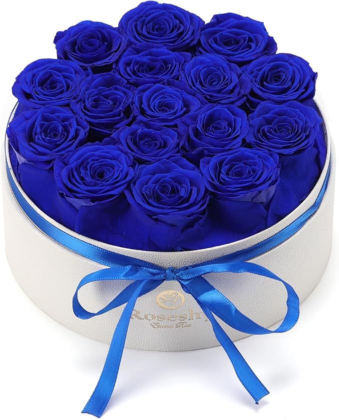 Mothers Day Flowers Roses Gifts for Mom,16pcs BlueForever Preserved Roses in Round Gift Box,Mothers Day Delivery Prime Gifts-Roses Gifts for Women,Mom.