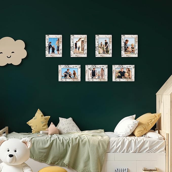 PETAFLOP 4x6 Picture Frame Set of 7, Distressd Rustic Frames Display 4 by 6 Inch Photo for Wall or Tabletop