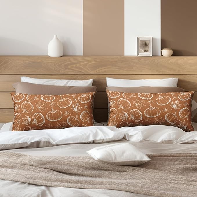 Fall Lumbar Pillow Covers 12x20 Set of 2 Burnt Orange Pumpkin Maple Leaves Throw Pillow Covers Autumn Rectangular Pillowcase Thanksgiving Cushion Case for Home Decor Sofa