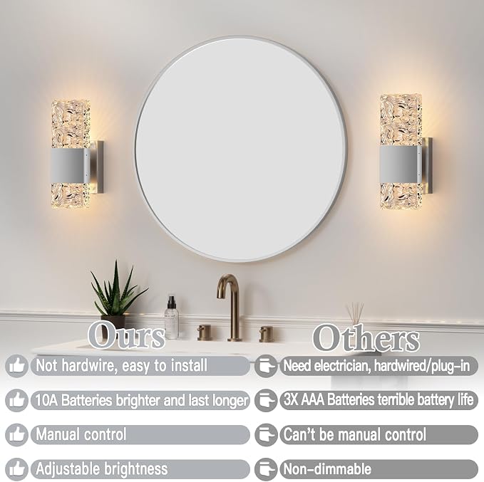 camuucci Battery Operated Wall Sconce Rechargeable Battery Powered 12000mAh Wall Light Indoor Not Hardwired Wall Lamp Fixtures for Bedroom Living Room 2Pack