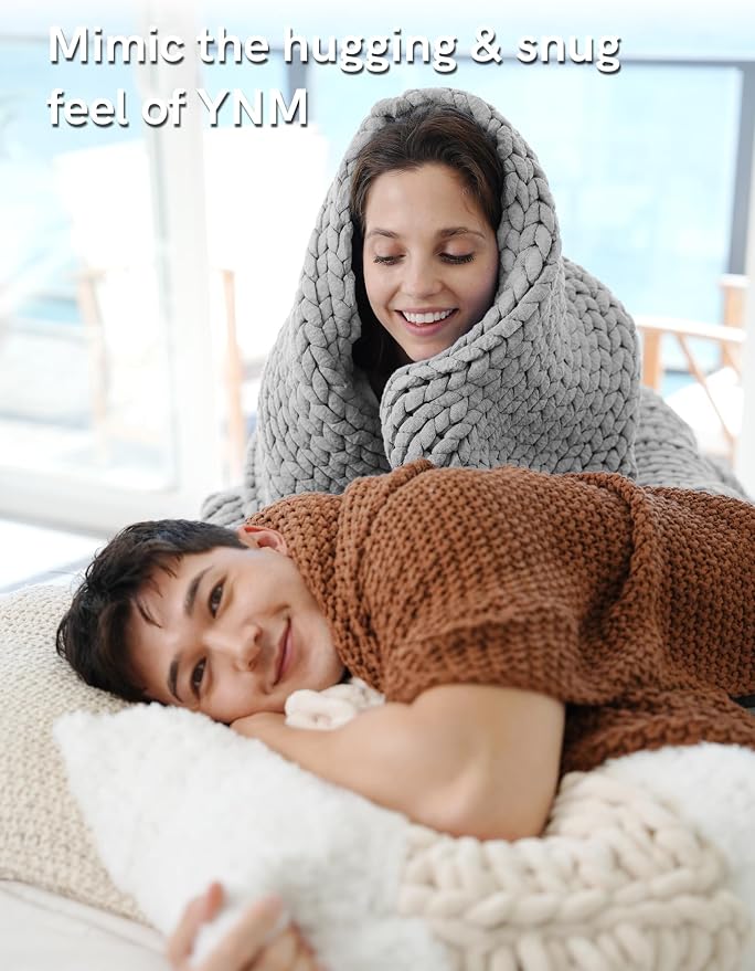 YnM Chunky Throw Blanket, Medium-Weight, Hand Knitted, Skin Friendly, Ventilated and Breathable, Machine Washable, Home Décor Piece for Couch, Sofa and Bed (Atlantis Blue, 60x80 Inch)