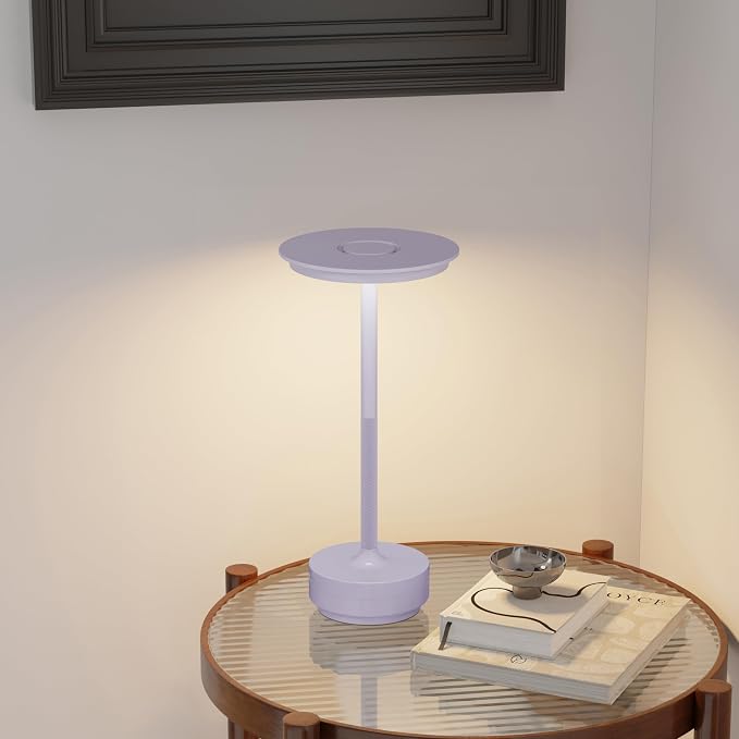 Cordless Table Lamp 2P Light Purple Portable Lights LED Rechargeable Battery Operated 3 Levels Brightness IP54 Waterproof Memory Function for Outdoor Patio Travel Cafe Restaurant