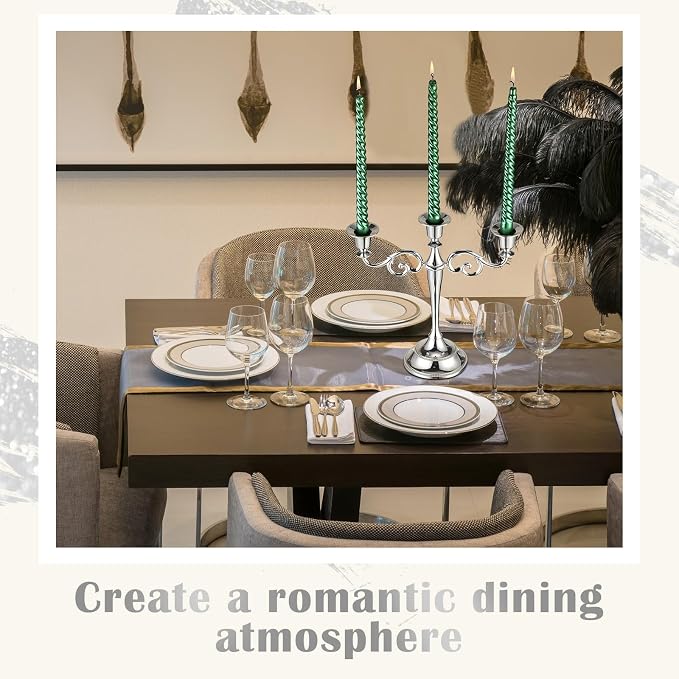 Dandat 3 Pcs 3 Arm Metal Candelabra Candlestick Holders Tall Candlestick Holders Gothic Candle Holder for Home Wedding Church Christmas Party (Classic,10 Inch,Silver)