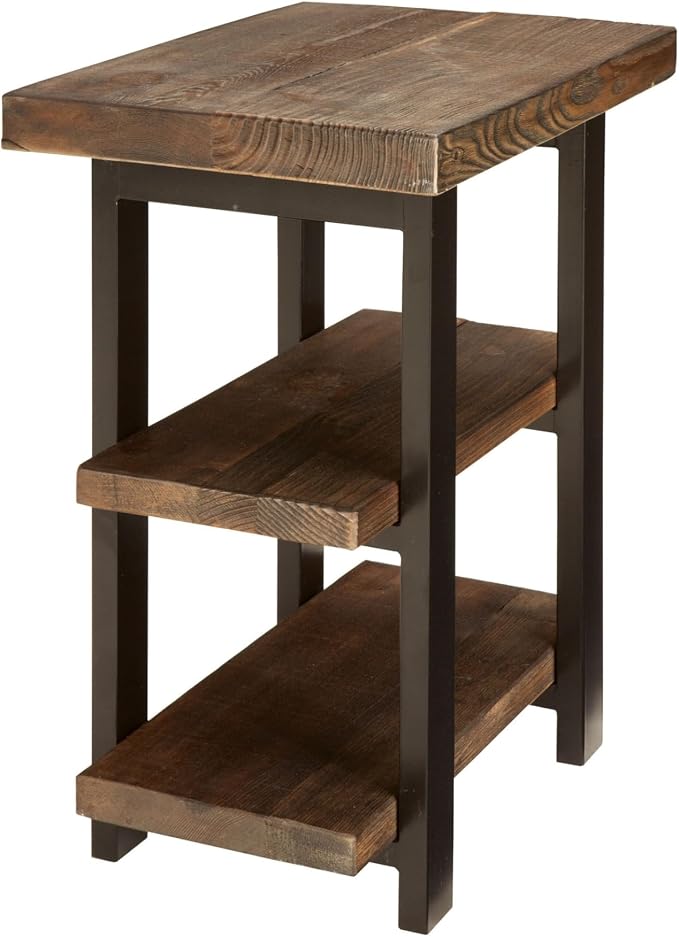 Alaterre Furniture Pomona Solid Wood 3-Tier End Table, Rustic Brown, 20” | Small Side Table or Nightstand with Storage Shelf and Metal Legs, Rustic Farmhouse Chair Side Table for Living Room & Bedroom