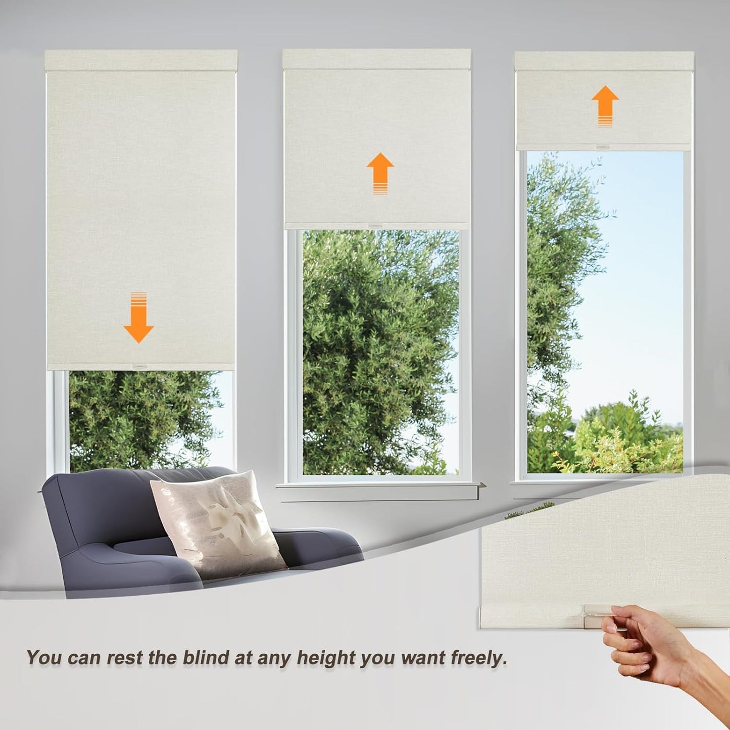 Persilux Blackout Shades for Windows Cordless Roller Blinds, Roller Windows Shades for Home with Fabric Attached Valance, UV Protections Easy Installation for Door/Office, Limestone(24" W x 56" H)