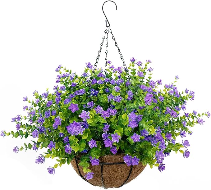 Artificial Flowers for Outdoors, 12 Bundles UV Resistant Realistic Faux Plants for Outside Porch Planter, Spring Summer Home Garden Decoration, Purple