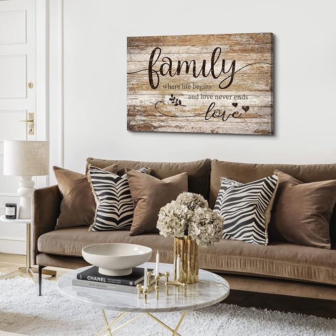 Rustic Kitchen Family Wall Art Farmhouse Brown Home Blessed Picture Vintage Inspirational Wood Grain Canvas Painting Country Motivational Quotes Poster Artwork for Bedroom Living Room Decoration 20x30