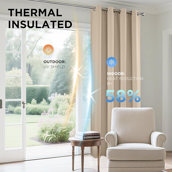 Joydeco Blackout Curtains 63 Inch Length 2 Panels Set, Thermal Insulated Long Drapes 2 Burg, Room Darkening Grommet Curtains for Living Room Bedroom Window