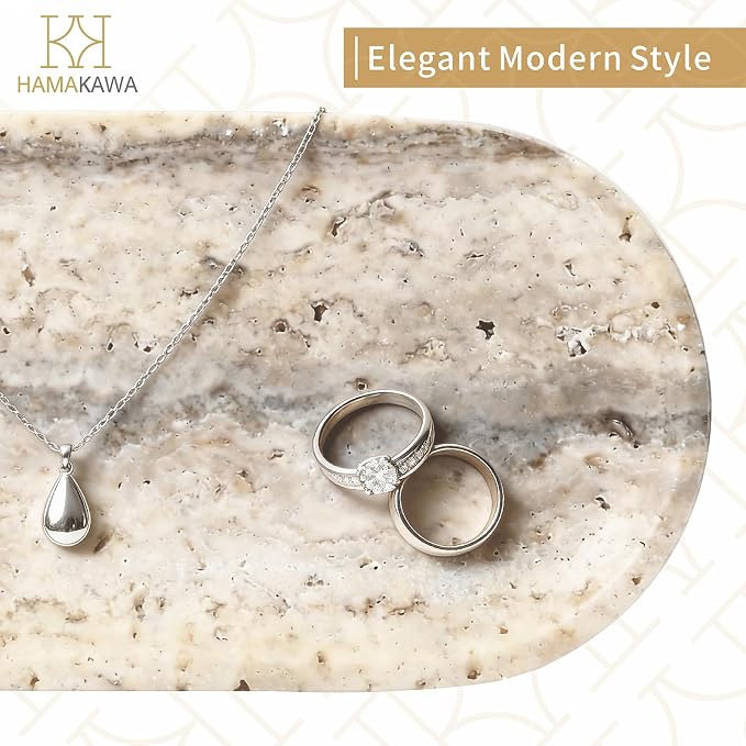 Bathroom Vanity Tray, Natural Marble Oval Tray 10 inch, Light Grey Travertine Vanity Tray for Soap Dispenser Modern Countertop Organizer for Kitchen Countertops, Home Decor