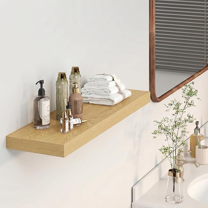 Heimlove 32 Inch Floating Shelves for Wall,Oak 9.3" Deep Floating Shelf Set of 2,Wall Mounted Shelves for Bathroom Bedroom Living Room Kitchen Office,Shelf for Books Storage Room,Home Decor