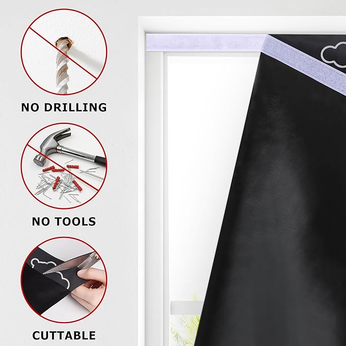 LazBlinds 100% Blackout Door Curtain, No Tools No Drill Cordless Blinds for Windows, Thermal Insulated UV Protection Privacy Window Curtains for French Door Front Door(26''W x 68''H, Stars, 1 Panel)