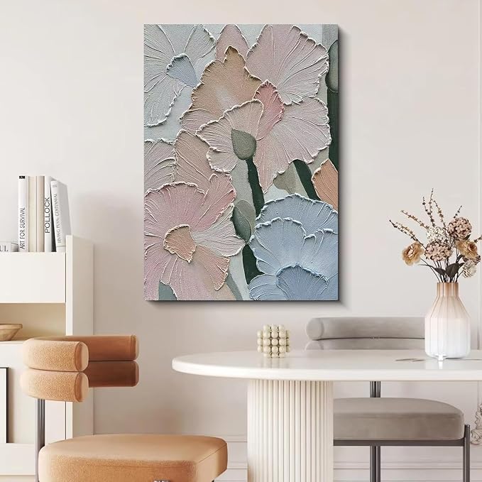 Hand-Painted Flower Art Oil Painting Red and White Abstract Art Living Room Bedroom Hallway Office wall Art Deco 40x28 inches
