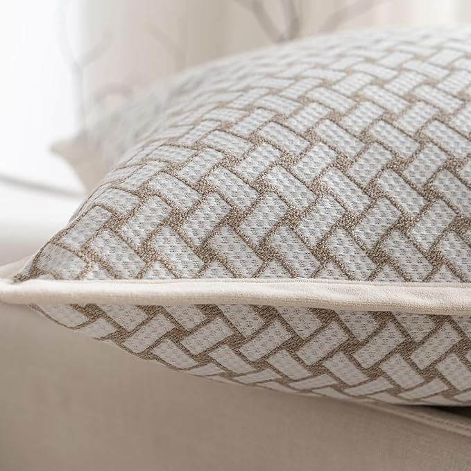 Croker Horse 18x18'' Inches Throw Pillow Cushion Cover - Grid Pattern Chenille Jacquard Embroidery Luxury Modern Style Couch Sofa Pillow for Living Room Bedroom