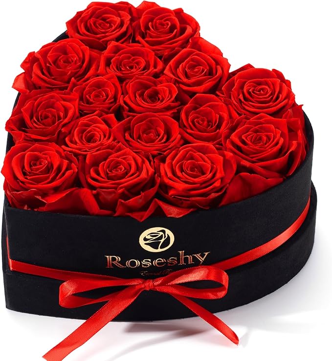 Valentines Day Flowers Roses Gifts for Her,16pcs Red Forever Preserved Roses in Heart Shape Gift Box,Valentines Day Delivery Prime Gifts-Roses Gifts for Women,Mom.
