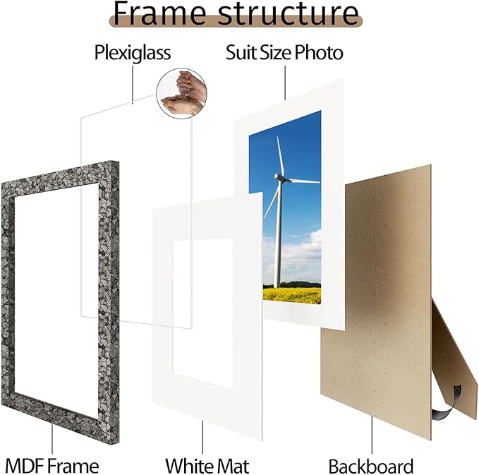 Picrit 11x14 Farmhouse Picture Frame Set of 12, Display 8x10 with Mat or 11 x 14 without Mat, Country Photo Frames for Wall Mounting or Table Top Display, Rustic Gray