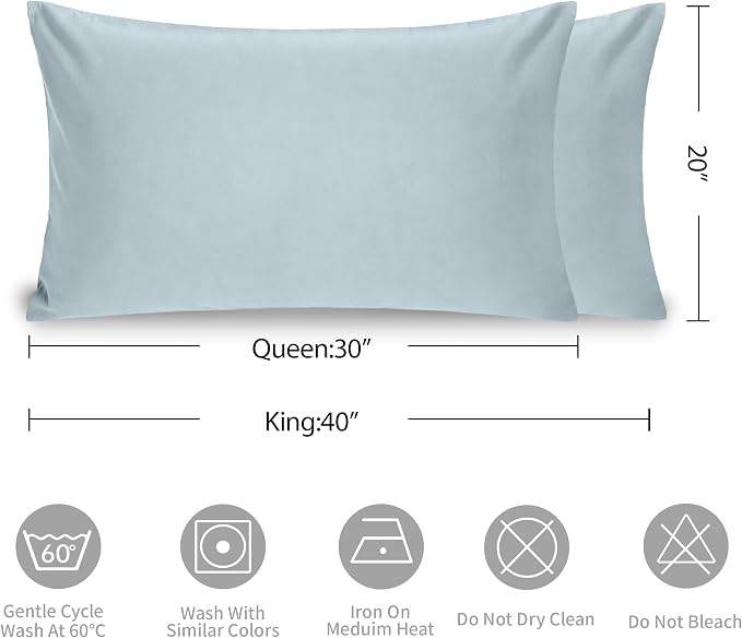 Simple&Opulence 100% Linen Pillowcases Basic Style Solid Color Set of 2, King Size Stone Washed Flax Pillow Cover Envelope Closure (20''x40'', Dusty Blue)