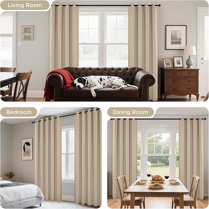 Joydeco Blackout Curtains 84 Inch Length 2 Panels Set, Thermal Insulated Long Curtains& Drapes 2 Burg, Room Darkening Grommet Drapes for Living Room Bedroom Window (W52 x L84 Inch, Light Beige)