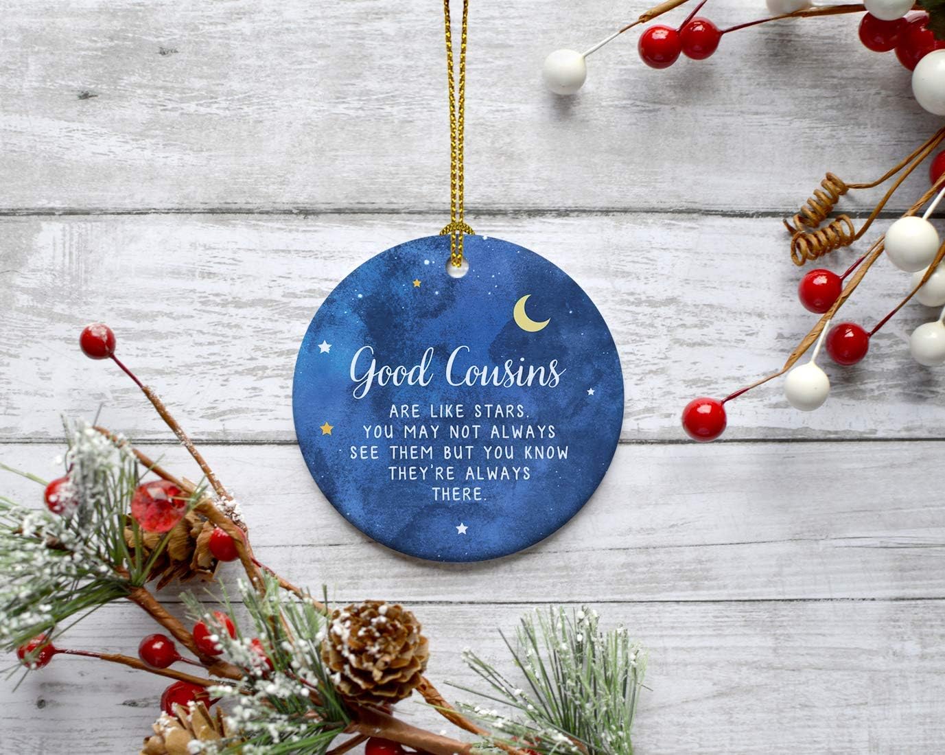 Andaz Press Round Ceramic Porcelain Cousins Christmas Keepsake Gift - Cousin Star Ornament, 1-Pack
