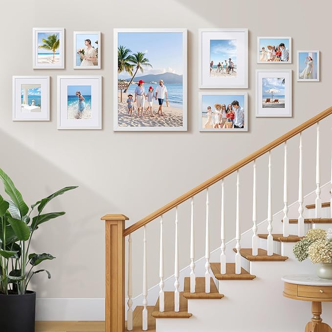 HappyHapi 5x7 Picture Frames Set of 10, White Picture Frames Display Pictures 4x6 with Mat or 5x7 Without, Tabletop or Wall Display, Multi Photo Frames Collage (White)