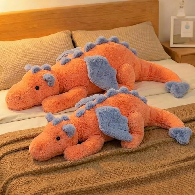 ARELUX Giant 50in 3Lb Big Orange Dragon Large Stuffed Animals Cute Plush Toy Fuzzy Jumbo Dinosaur Pillow Plushies with Wings Cuddly Soft Pterosaur Plushie for Friends Family Member