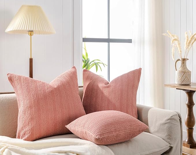 26x26 Pillow Covers Boho Euro Shams Set of 2 Decorative Throw Pillow Covers Cotton Large Square Pillowcase for Couch Bed, Coral Pink