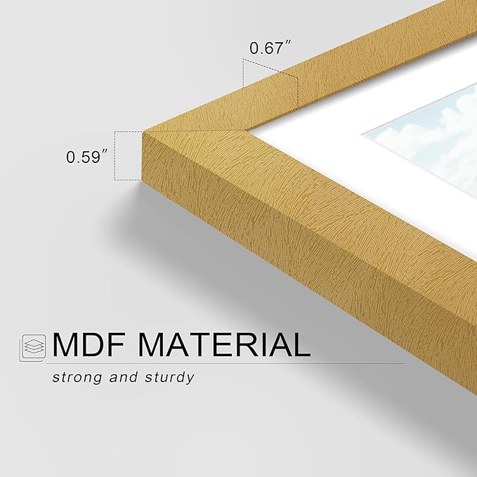Picrit 11x17 Picture Frame Set of 12, Display 8x12 with Mat or 11x17 without Mat, Photo Frames for Wall Mounting Display, Gold
