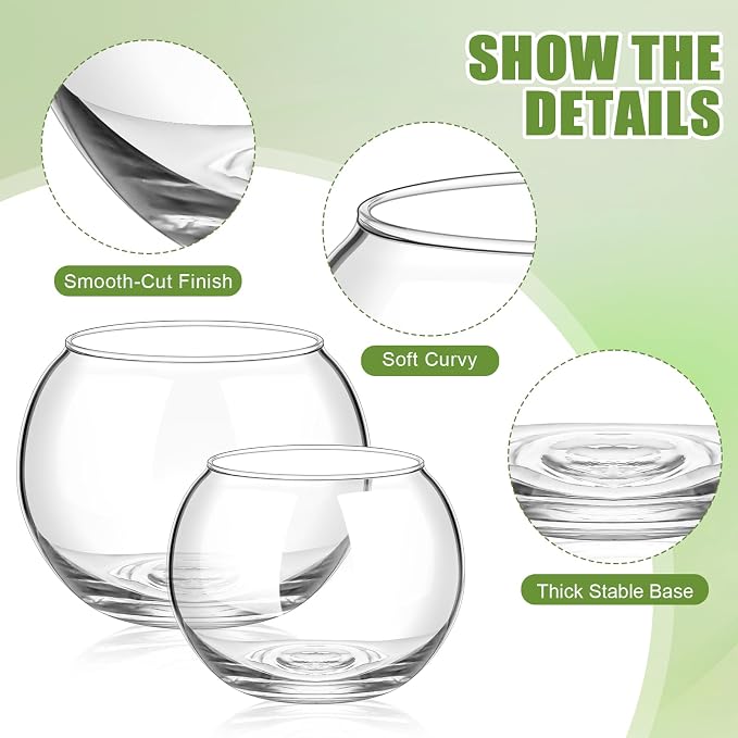 24 Pcs Glass Bubble Bowl Vase Bulk, Clear Round Glass Centerpiece Bowls for Valentine's Wedding Table Decor, Fish Flower Bud Vase Terrarium for Event Party DIY (2.36"h X 2.76"w and 3.15"h X 3.94"w)