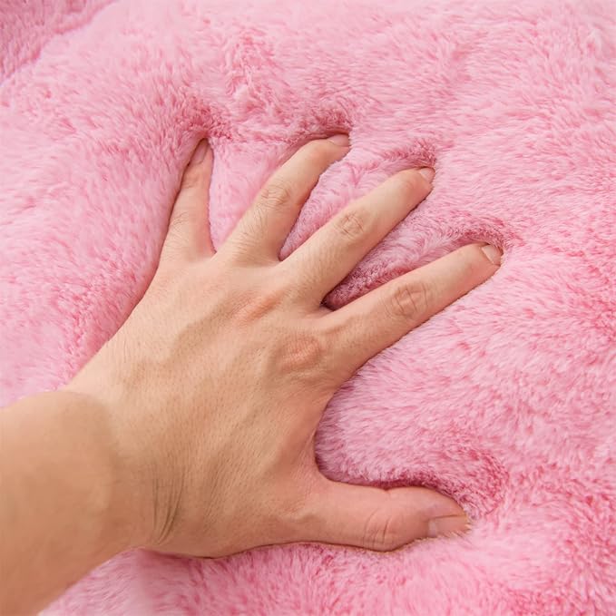 A Nice Night Faux Fur Reading Pillow Bed Wedge Large Adult Children Backrest with Arms Back Support for Sitting Up in Bed/Couch for Bedrest,BabyPink