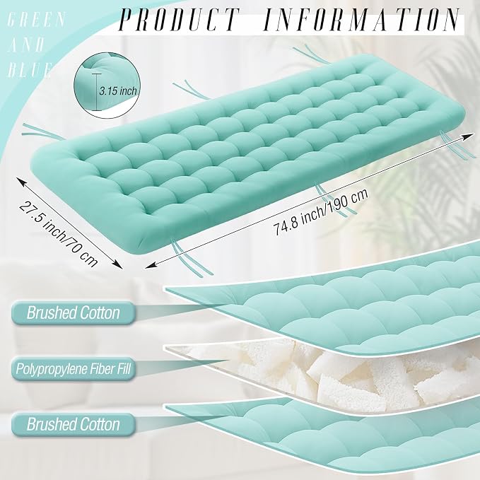 Vercraft Long Floor Cushion Large Floor Cushion with Brushed Cotton 74.8 x 27.5 x 3.15 in Jumbo Lounger Pillow for Outdoor Indoor Bay Window Meditation Yoga Reading Sleeping(1 Pc,Cyan)