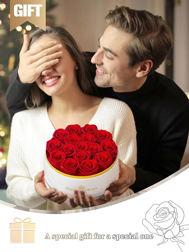 16 Preserved Roses Forever Flowers Real Roses in a Box Mother's Day Birthday Flowers for Her Mom Women Wife Valentine's Day, Red Roses