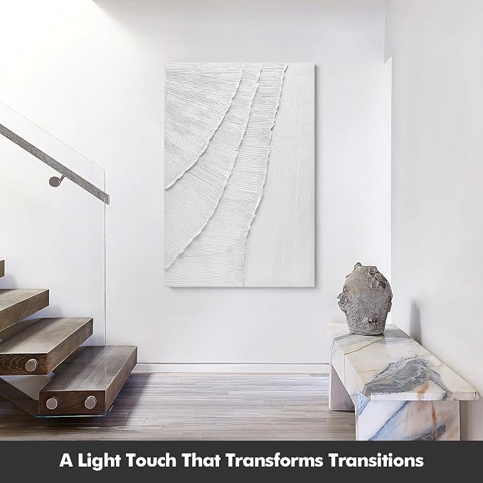 Large Abstract Ocean Wave Wall Art, Modern White 3D Textured Oil Painting | Minimalist Coastal Canvas Artwork for Living Room Bedroom Office, Contemporary Vertical Wall Decor for Home Decor, 24x36 In