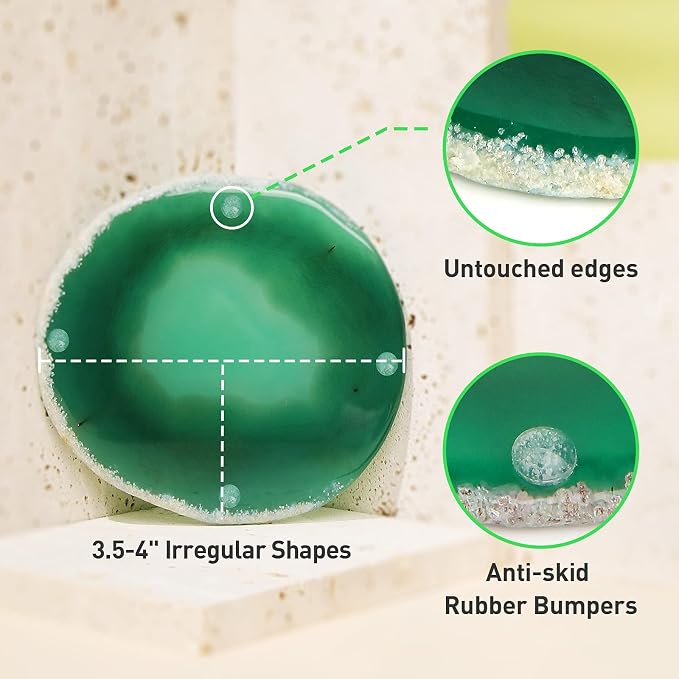 Natural Green Agate Coasters for Drinks Set of 4 | Natural Stone Drink Coasters, Decorative Table Coasters for Coffee Table, Bar or Desk, Housewarming Gift
