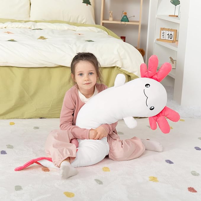MaoGoLan 48" Giant Axolotl Plush Body Pillow, Large Axolotl Stuffed Animal Toy for Kids Girl Boy, Soft White Glow in The Dark Salamander Plush Toy, Birthday Easter Gift, Baby Shower Holiday Decor