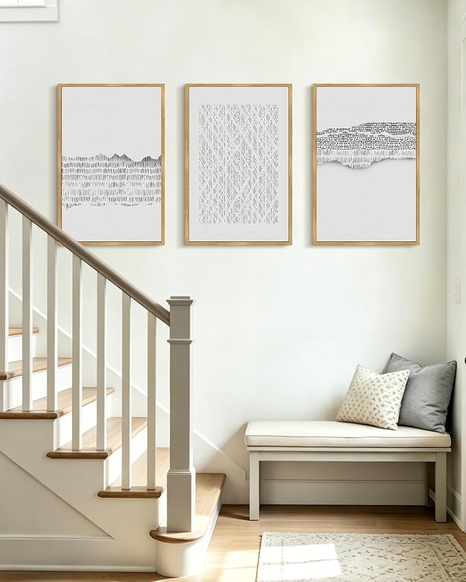 PHOPAGO Gray Abstract Framed Wall Art Large 16x24in Mid Century Minimalist Boho Wall Decor Modern Neutral Farmhouse Rustic Art Bedroom Living Room Decor - Natural Framed