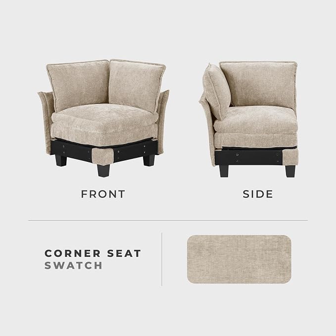 Lexicon Modular Sectional Sofa, Module for Sectional Couch, Corner Seat, Removable Cushion Cover, Soft Upholstery, Durable Frame, Customizable Comfort, Chenille Light Taupe