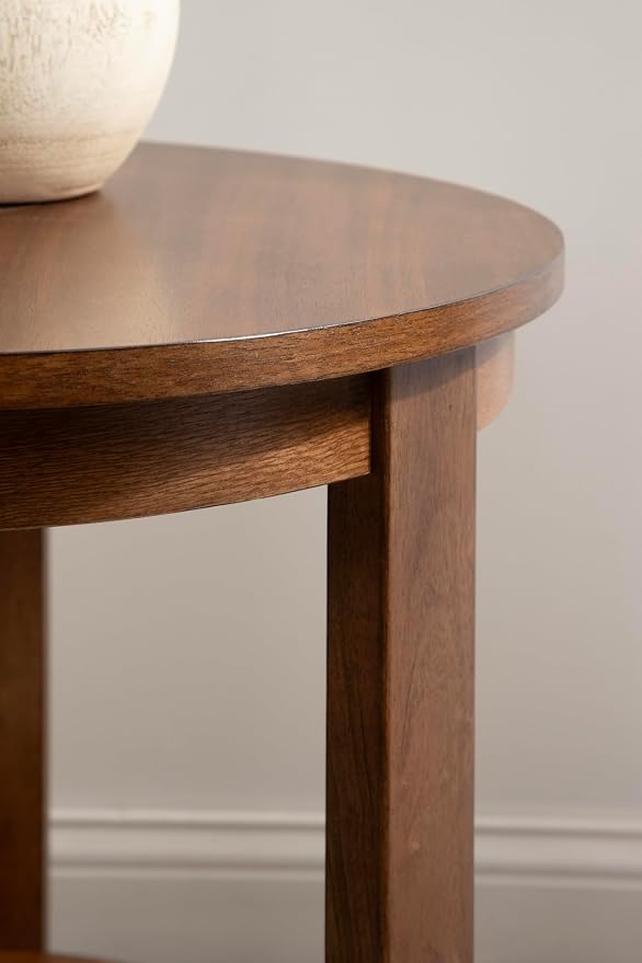 Kate and Laurel Foxford Tiered Round Side Table; 22 x 22 x 24; Walnut Brown; Transitional Two-Tier Circle Nightstand Table with Storage and Resilient Wood Construction for Bedroom Decor