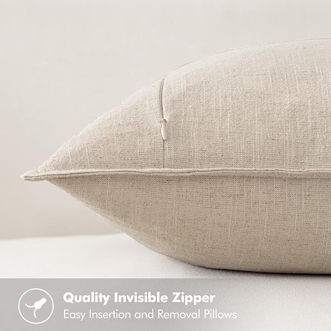 MIULEE Decorative Linen Euro Sham Pillow Covers 28x28 Inch Natural Beige Boho FarmhouseNeutral Couch Throw Pillows for Bed Pack of 2 Accent Modern Pillowcase Sofa Livingroom Home Decor