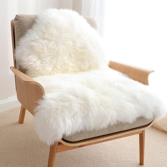 Woolous Sheepskin Rug, Large Genuine Sheep Skin Pelt 3.5x2.3 ft Ivory-White | Genuine New Zealand sheepskin with extra thick fluffy wool. Use as area rug, chair throw, sofa cover or bedroom decor.