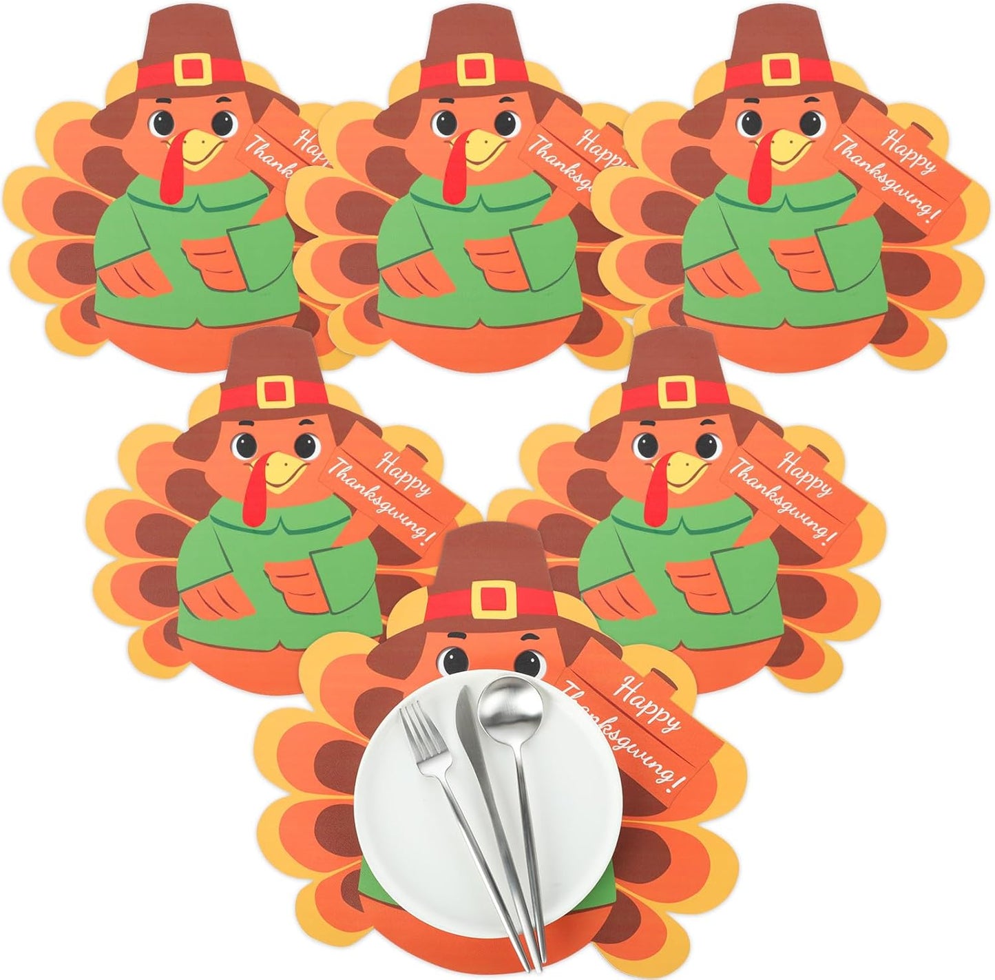 Remerry 6 Pcs Thanksgiving Leather Table Placemats Washable Turkey Table Mats Turkey Gobble Placemats Easy to Clean Thanksgiving Day Leather Place Mats for Fall Harvest Party Kitchen Dining Decoration