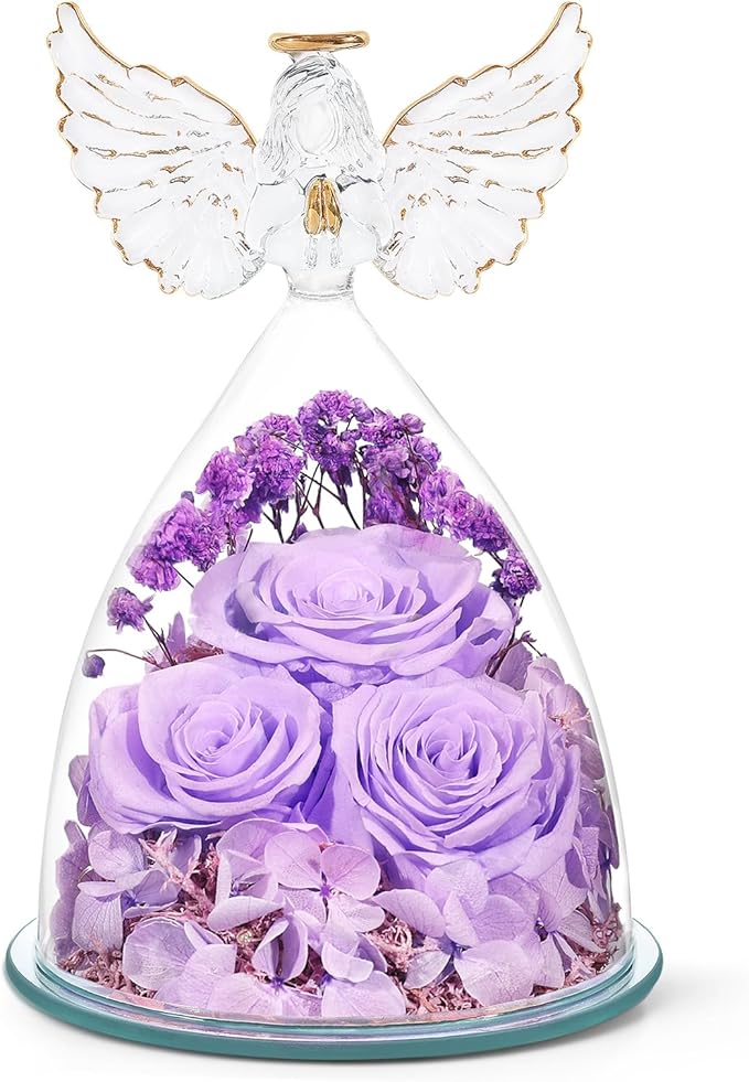 Flowers for Delivery Birthday Gifts for Women Gifts for Mom Grandma Mothers Day Fresh Preserved Flowers Forever Real Roses in Glass Angel Figurines Anniversary Present for Wife Her Friends Daughter
