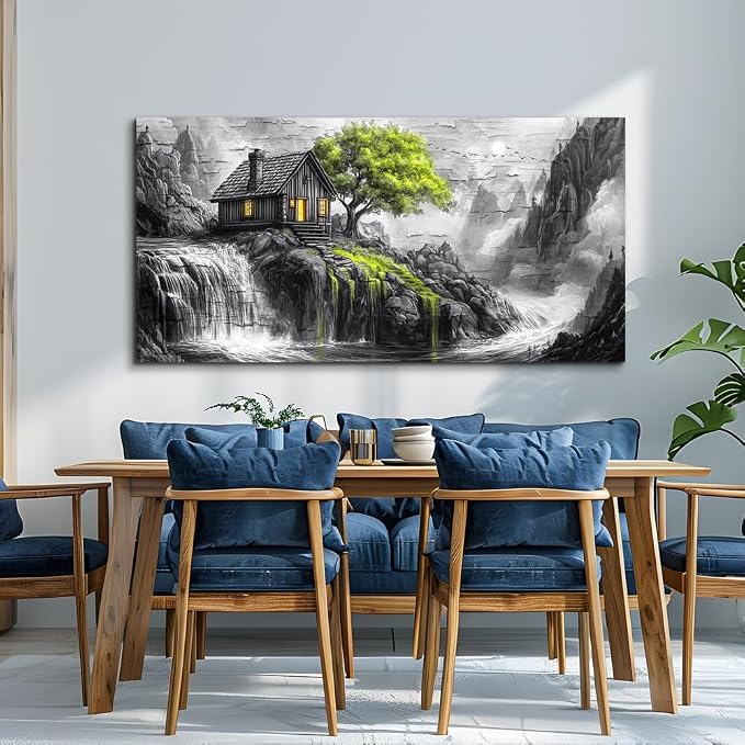 ERQINHUA Large Canvas Wall Art For Living Room Large Wall Decor For Bedroom Office Black And White Wall Painting Decor Green Tree Landscape Picture Artwork Modern Home Decor Ready To Hang 30"X60"