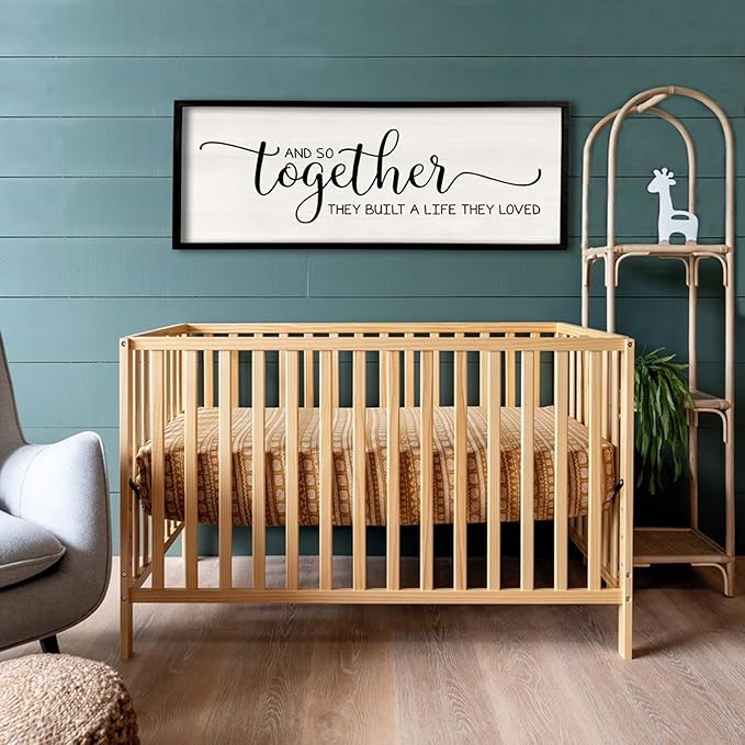 Surfapans And So Together They Built A Life They Loved Wall Decor 40”X15” Large Framed Farmhouse Wood Sign for Bedroom Above Bed Living Room Over Bed Wall Art Modern Hanging Decoration (Black)
