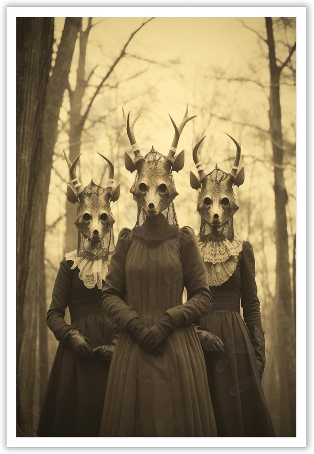 Vintage Horror Skeleton Spooky Three Skull In Occult Forest Posters Canvas Wall Art Poster Gothic Dark Academia Decor Creepy Print Retro Halloween Wall Decor 16X24inch Unframed