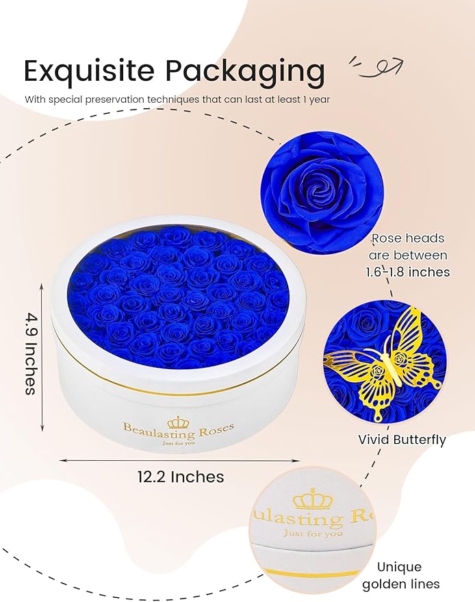 47 Preserved Roses Forever Flowers Real Roses in a Box Mother's Day Birthday Flowers for Her Mom Women Wife Valentine's Day, Royal Blue Roses