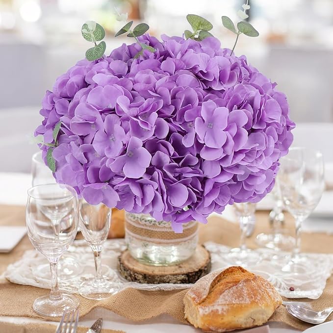 AVIVIHO 65pcs Lavender Fake Flowers Hydrangea Artificial Flowers Bluk (Not Squished, No Steaming Need) Hydrangeas Silk Flowers with Stems for Home Weddings,Table Centerpieces,Party Arch Decorations