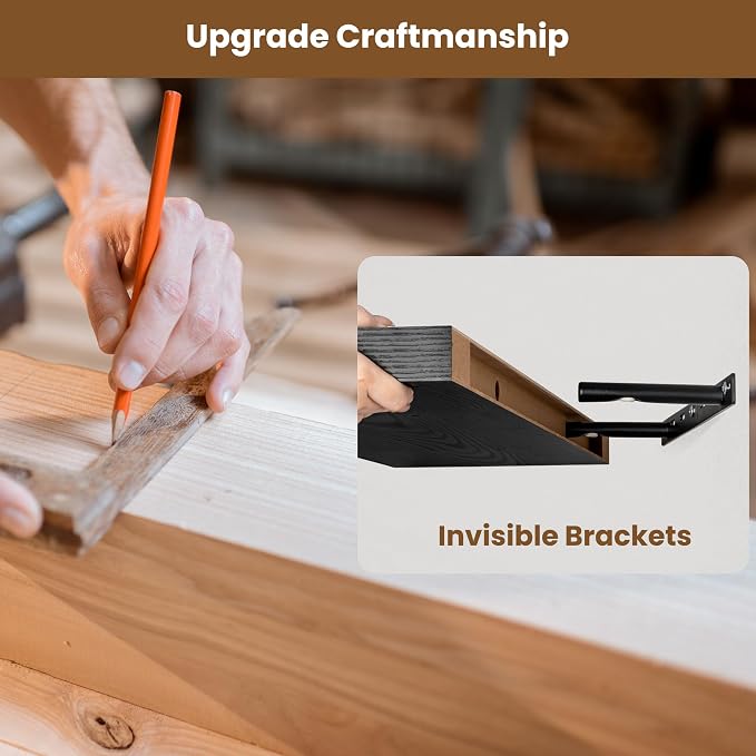 Axeman 36Inch Floating Shelves for Wall, 2 Pack Shelves for Bedroom, Bathroom, Kitchen, Hanging Wall Mounted Rustic Wood Shelf with Invisible Brackets for Books Decor, Black