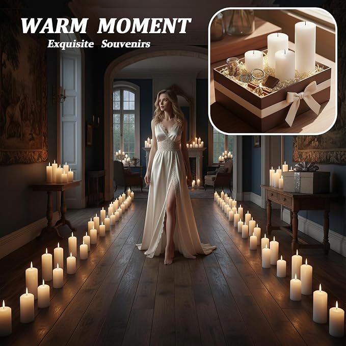 36 Pcs White Pillar Candles Bulk Set，3 Different Lengths 2 x 3/4/6 Inch (6 Each)，Hurricane Candles，Dripless Unscented Smokeless，Gives You a Better Atmosphere When Organizing an Event Party.