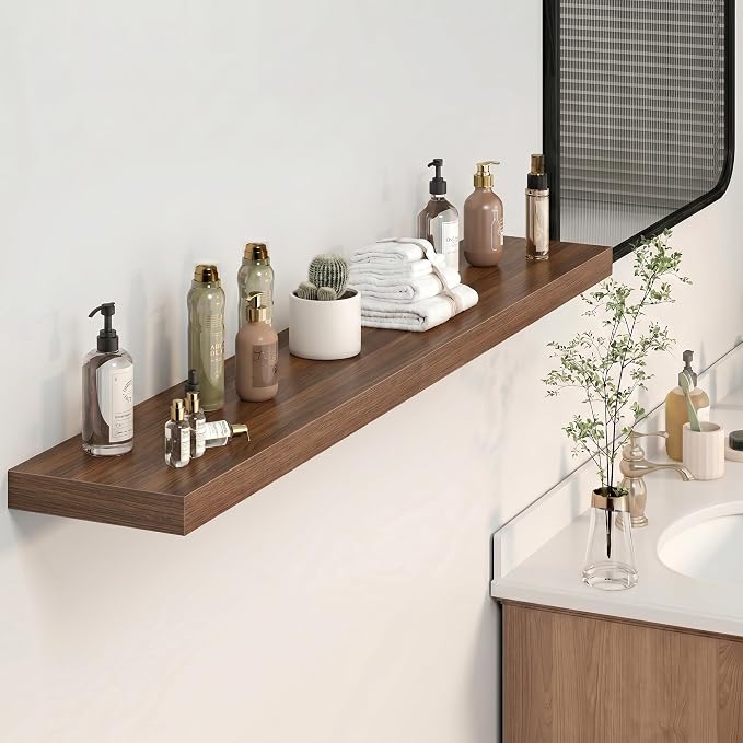 Heimlove 9.3" Deep Floating Shelves for Wall,Long Floating Shelf Set of 2,Wall Mounted Shelves for Bathroom Bedroom Living Room Kitchen Office,Books Storage Room (55" Wx9.3 Dx1.5 H,Set of 2, Walnut