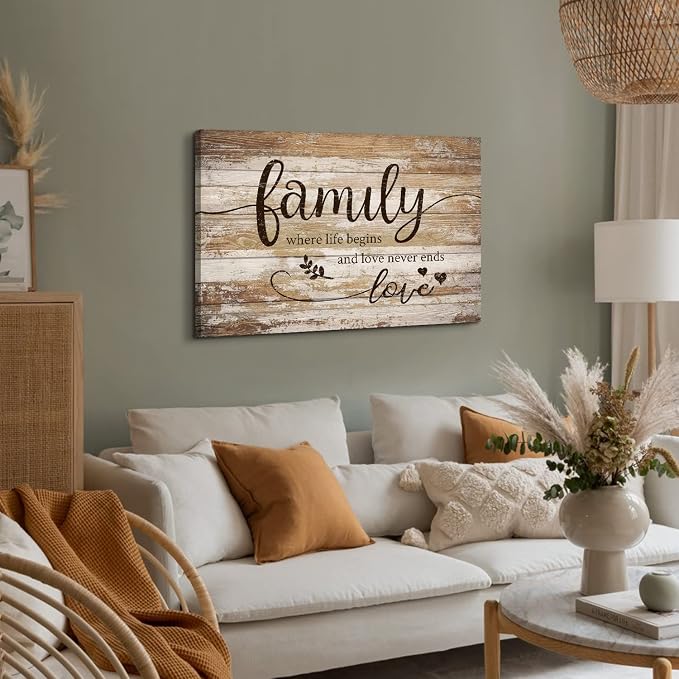 Large Family Canvas Wall Art for Kitchen Living Room Bless This Home Wall Decor Rustic Vintage Signs Pictures Farmhouse Family Painting Prints Christian Artwork Bedroom Office Home Decorations 24x36”